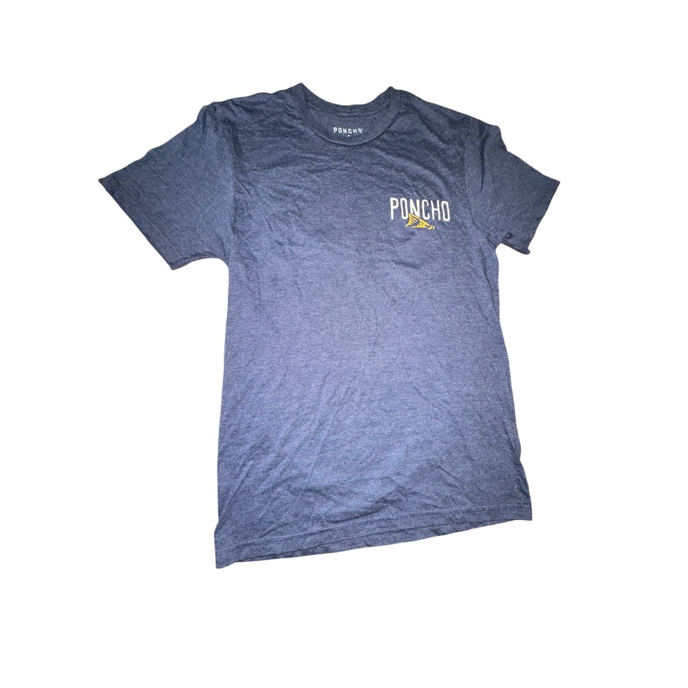 Poncho Outdoors Mens Small Navy Blue Heather Graphic Fishing T-Shirt Skiff Logo